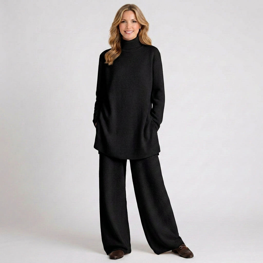 Knitted Co-ord Set Women’s Roll Neck Jumper and Wide Leg Trousers