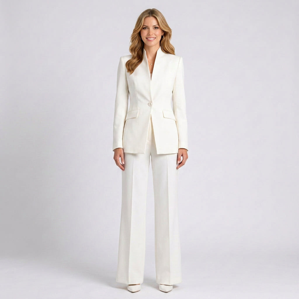 Tailored Trouser Suit Women’s High Neck Blazer and Wide Leg Pants Set