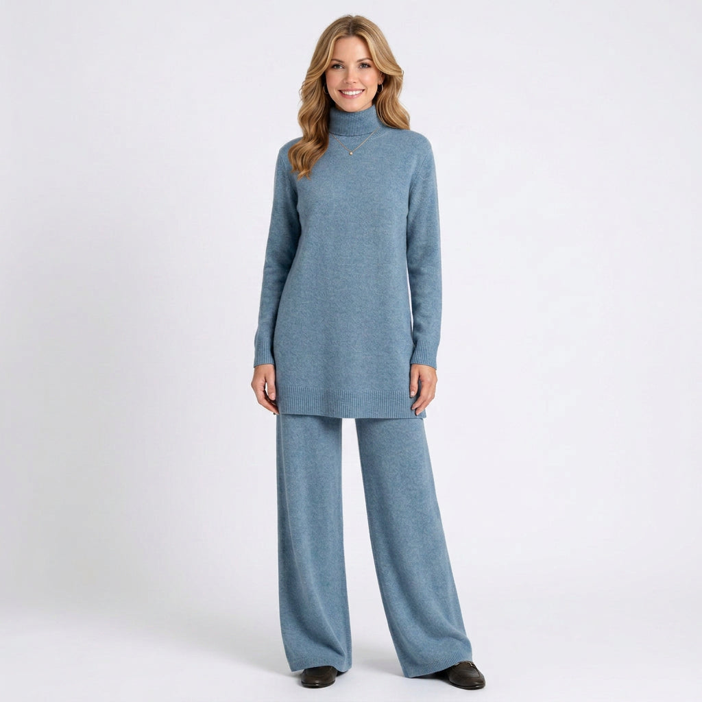 Knitted Co-ord Set Women’s Roll Neck Jumper and Wide Leg Trousers