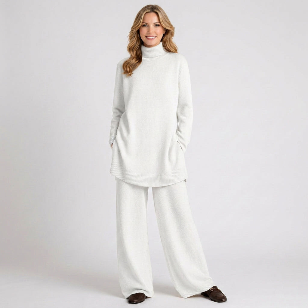 Knitted Co-ord Set Women’s Roll Neck Jumper and Wide Leg Trousers
