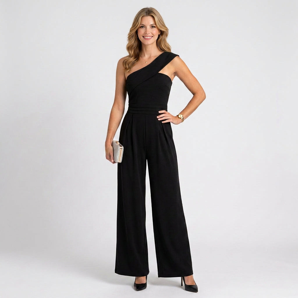 Black One Shoulder Jumpsuit Women’s Wide Leg Evening Jumpsuit