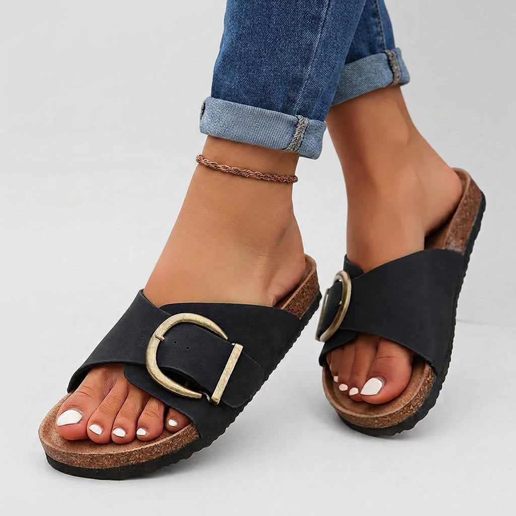 Buckle Sandals – Slip-On Flat Footbed Style