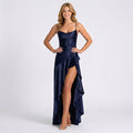 Satin Maxi Dress Women’s Strappy Thigh Split Evening Dress