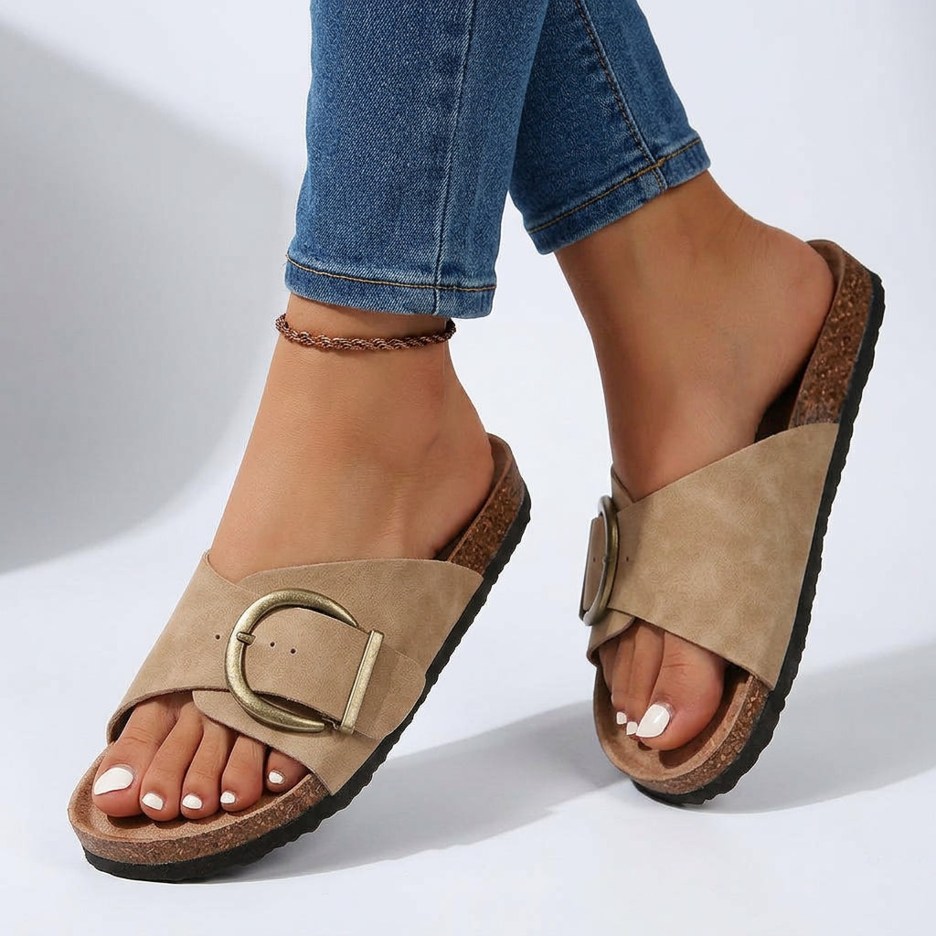 Buckle Sandals – Slip-On Flat Footbed Style