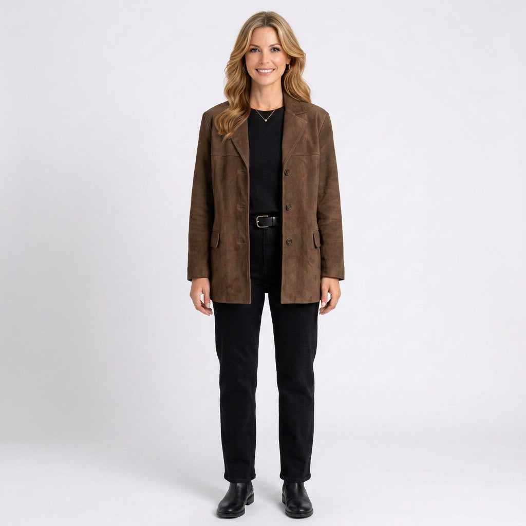 Suede Blazer – Button Front Tailored Style