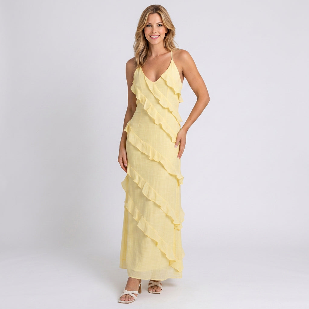 Maxi Dress – Ruffle Detail Flowing Elegant Style