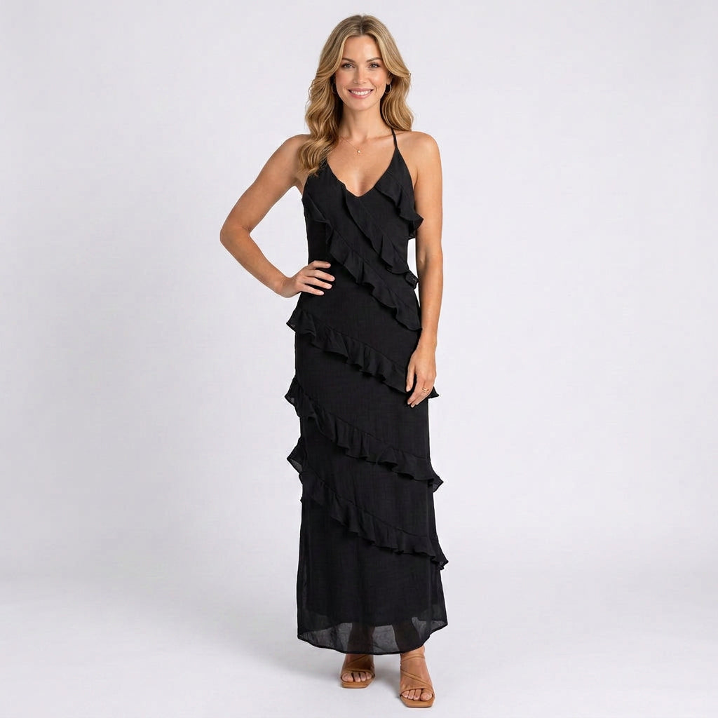 Maxi Dress – Ruffle Detail Flowing Elegant Style