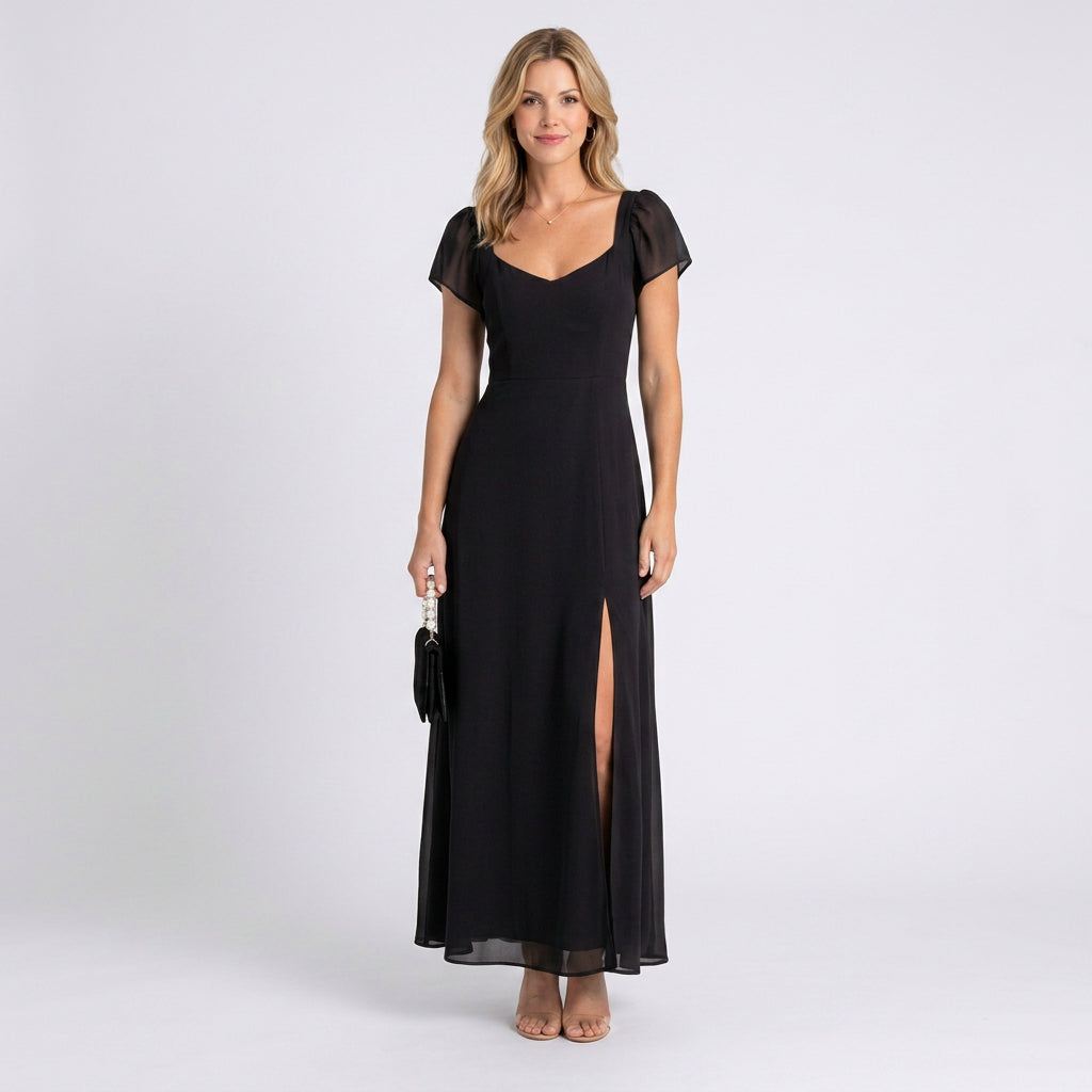 Maxi Dress – Sweetheart Neckline Split Hem Style