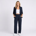 Women’s Pinstripe Blazer and Trousers Set Relaxed Tailored Fit
