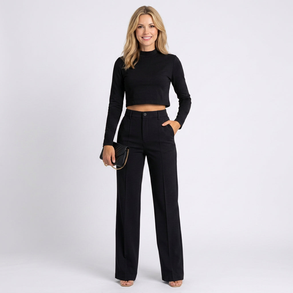 Co-Ord Set – Cropped Top and Wide Leg Trouser Style