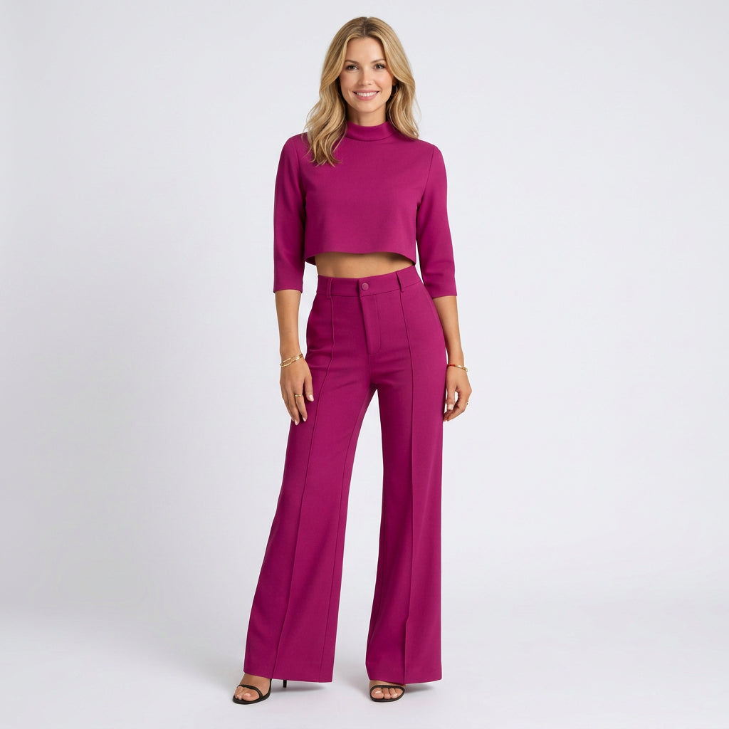 Co-Ord Set – Cropped Top and Wide Leg Trouser Style