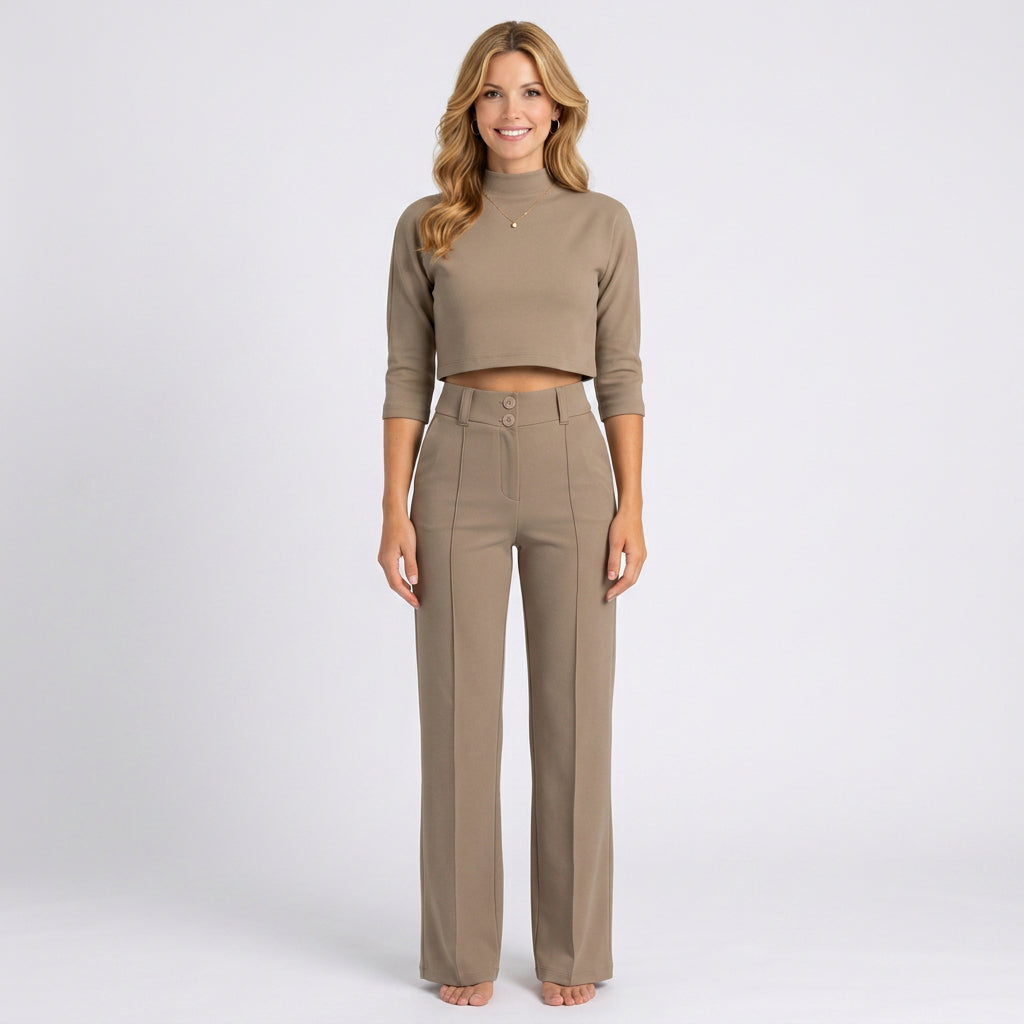 Co-Ord Set – Cropped Top and Wide Leg Trouser Style