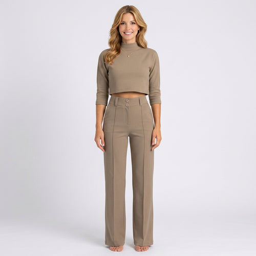 Co-Ord Set – Cropped Top and Wide Leg Trouser Style