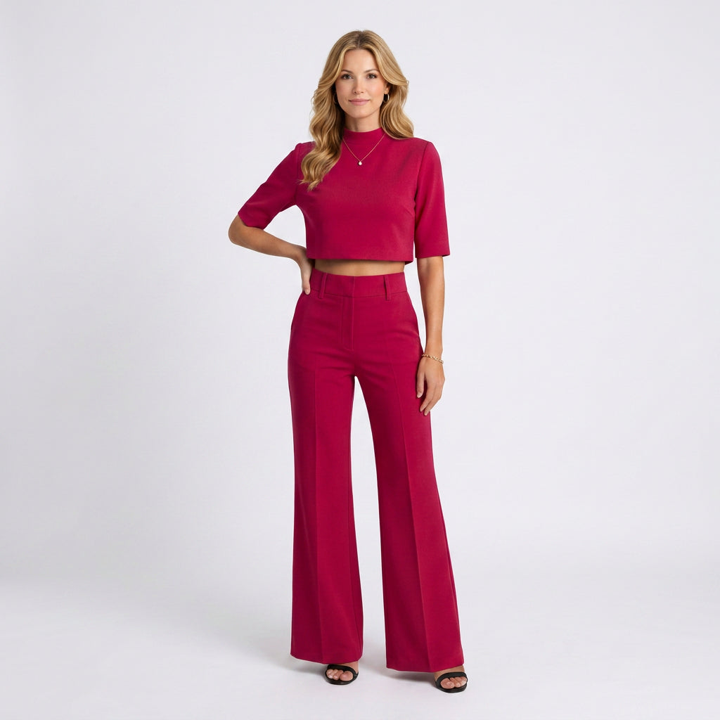 Co-Ord Set – Cropped Top and Wide Leg Trouser Style