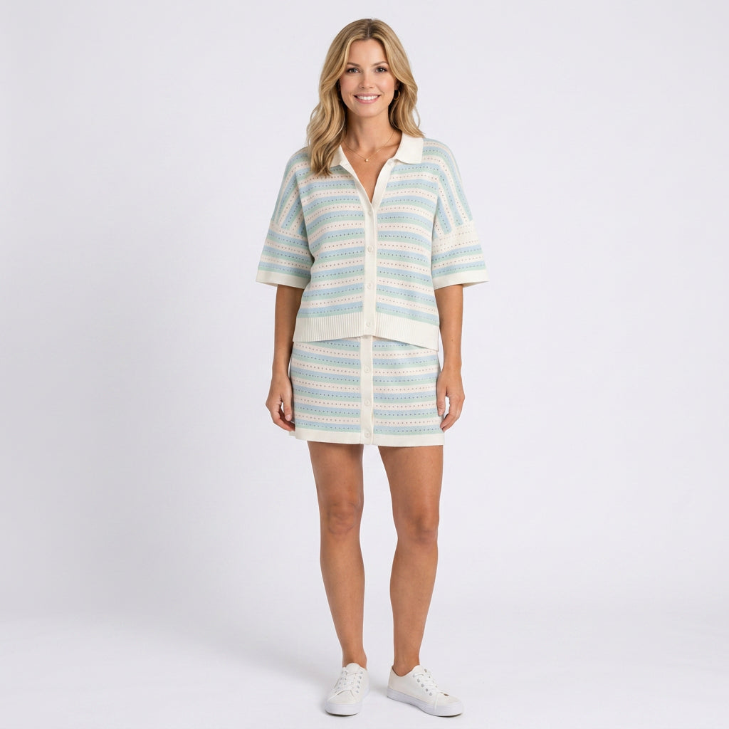 Co-Ord Set – Striped Shirt and Shorts Casual Style