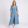 Maxi Dress – Button Front Tie Sleeve Casual Style
