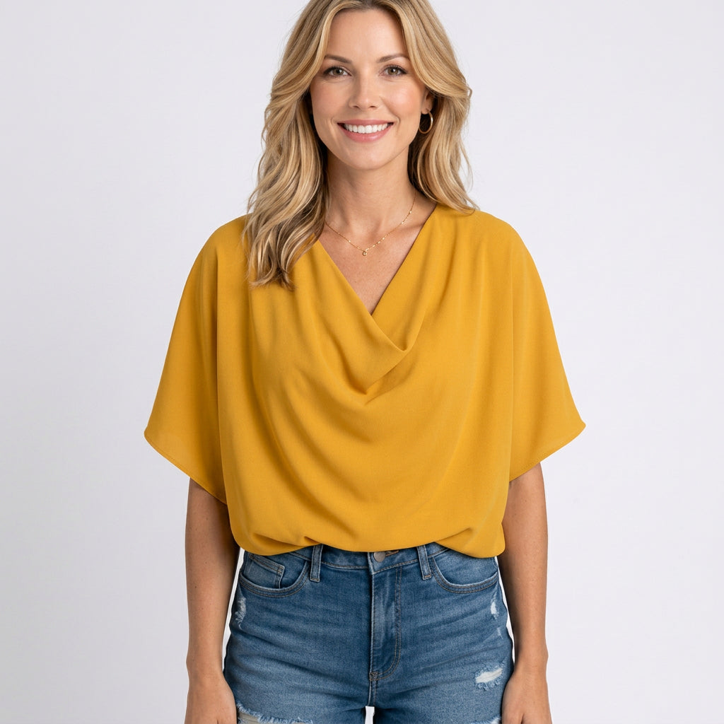 Blouse – Draped V-Neck Relaxed Style