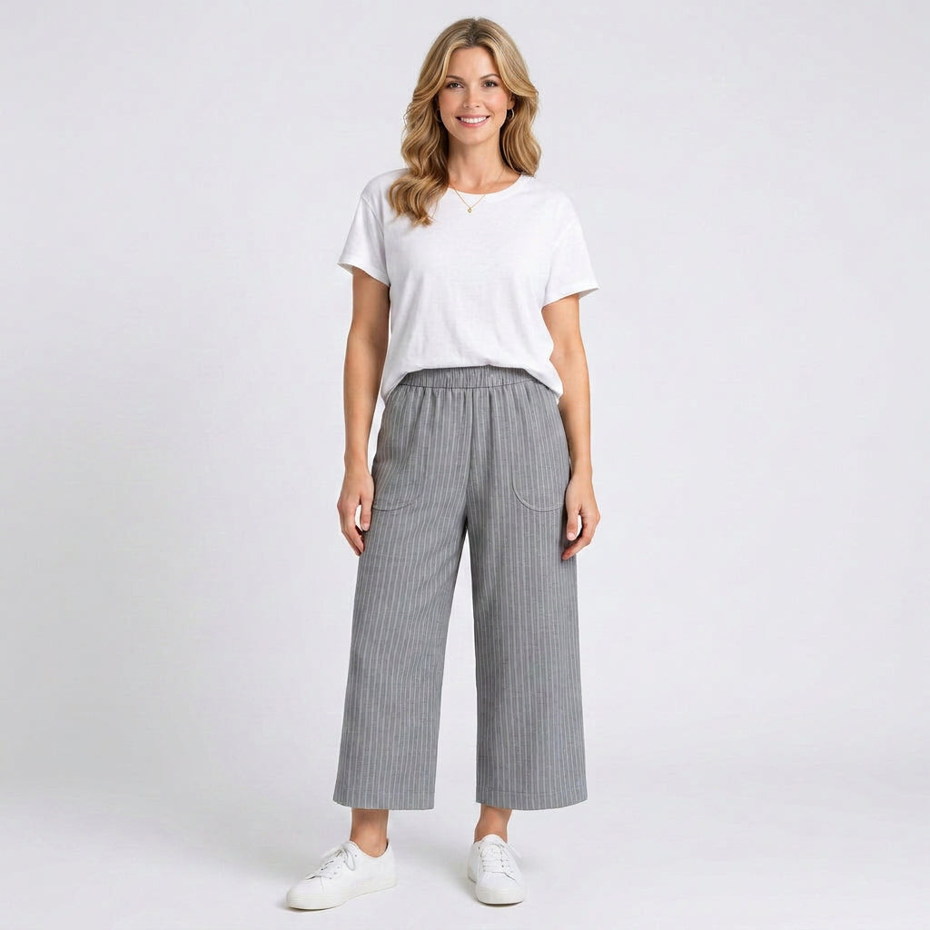Trousers – Striped Wide Leg Relaxed Style