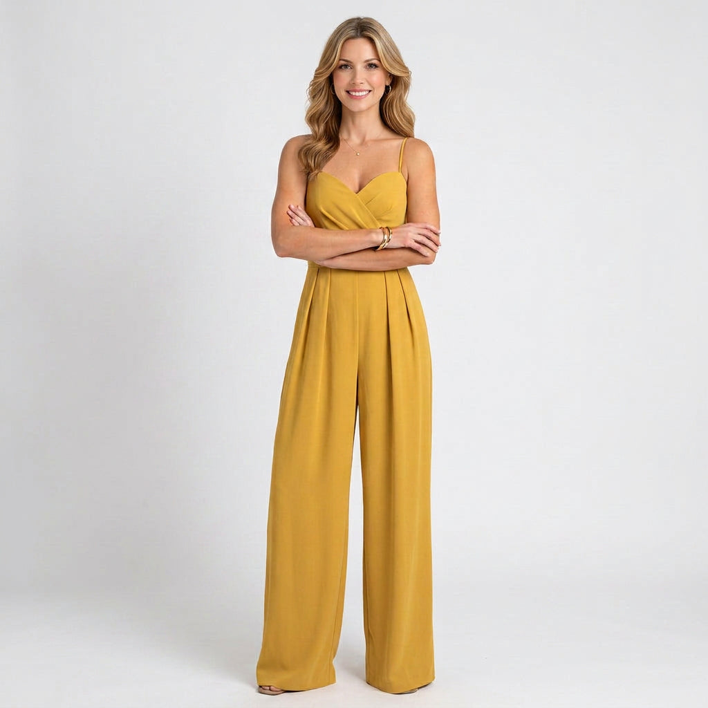 Jumpsuit – Sweetheart Neckline Wide Leg Elegant Style
