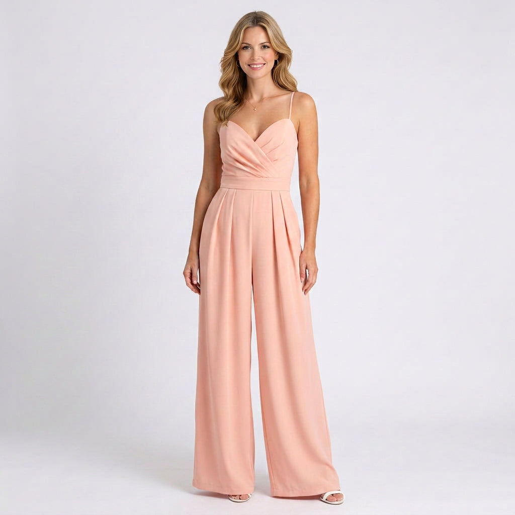 Jumpsuit – Sweetheart Neckline Wide Leg Elegant Style