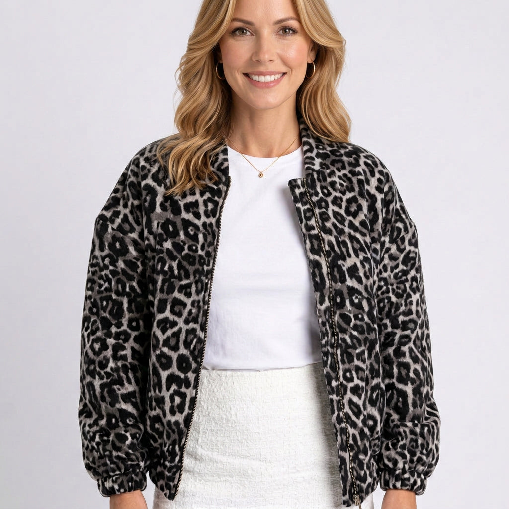 Jacket – Animal Print Zip Front Casual Style