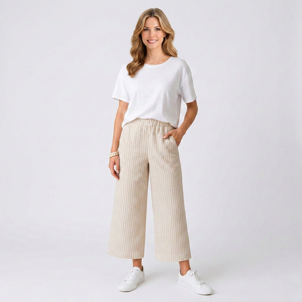 Trousers – Striped Wide Leg Relaxed Style