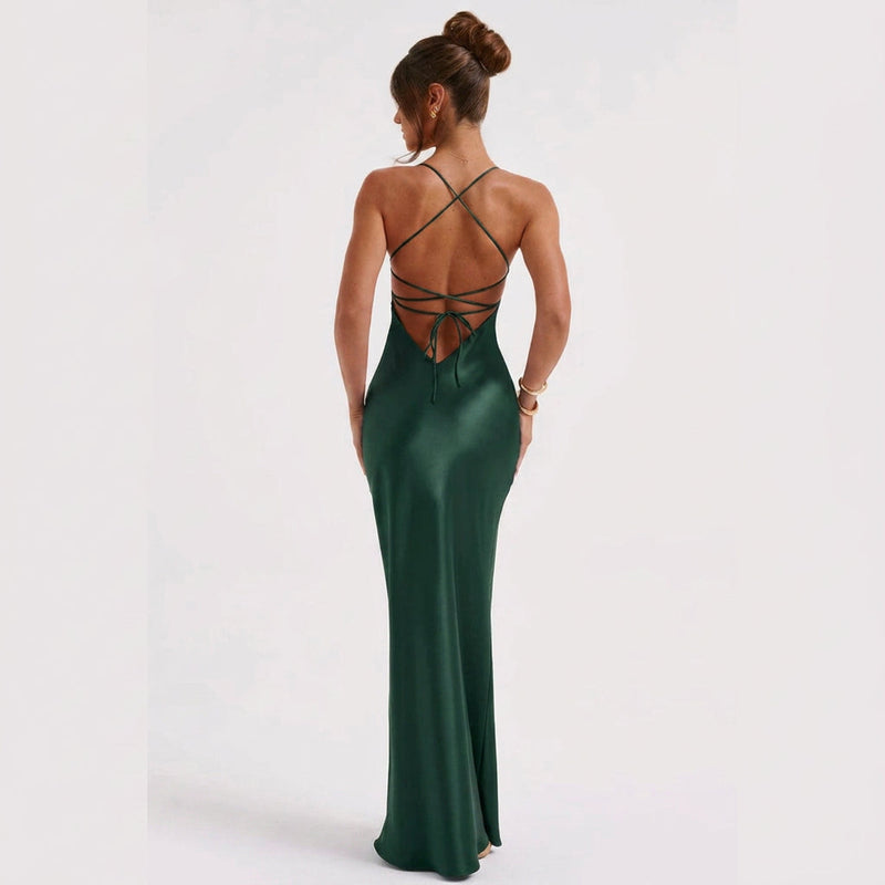 Maxi Dress – Satin Slip Open Back Elegant Style