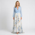 Maxi Dress – Pleated Bodice Floral Skirt Elegant Style