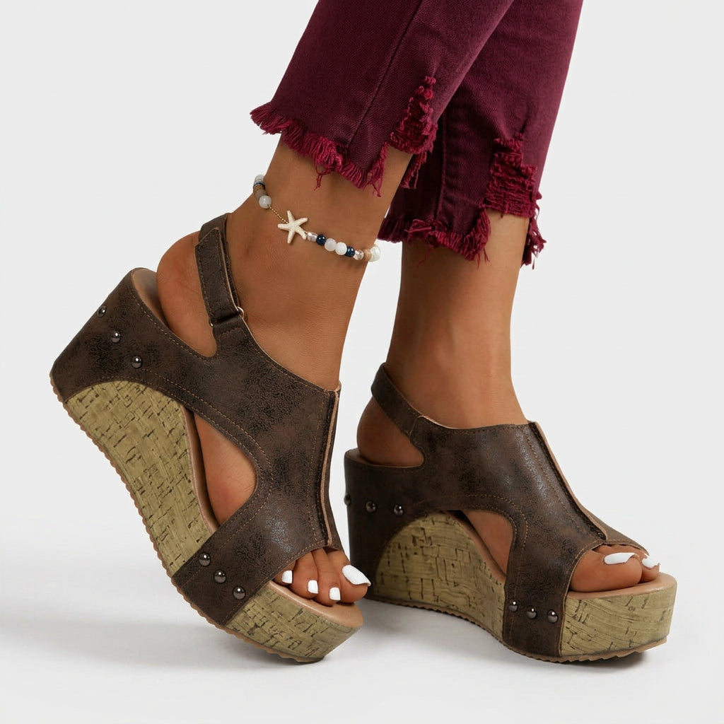 Wedge Sandals – Open Toe Cut-Out Style