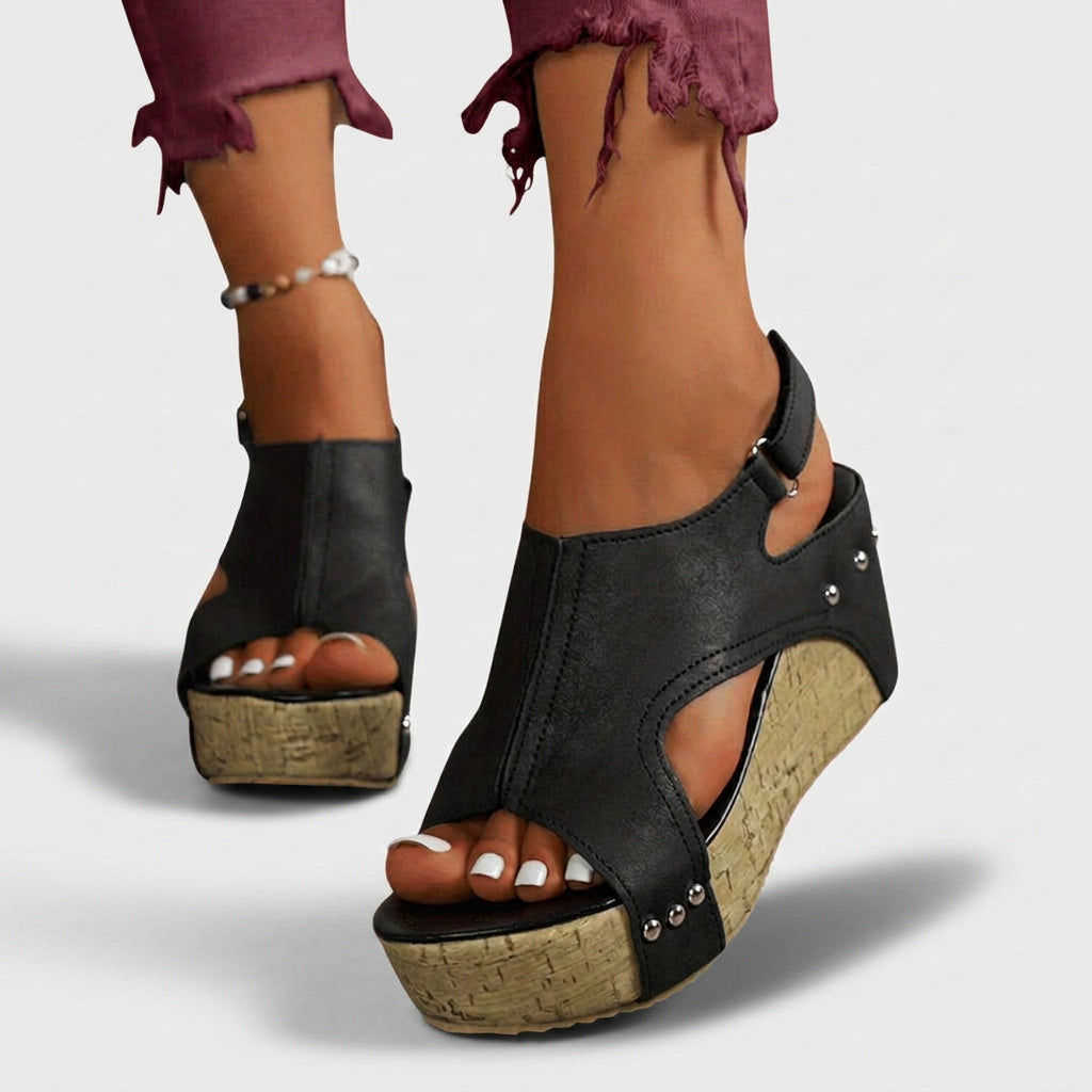Wedge Sandals – Open Toe Cut-Out Style