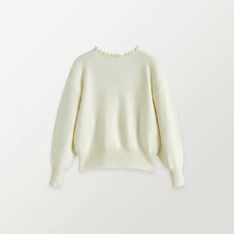 Cardigan – Pearl Trim Open Front Elegant Style