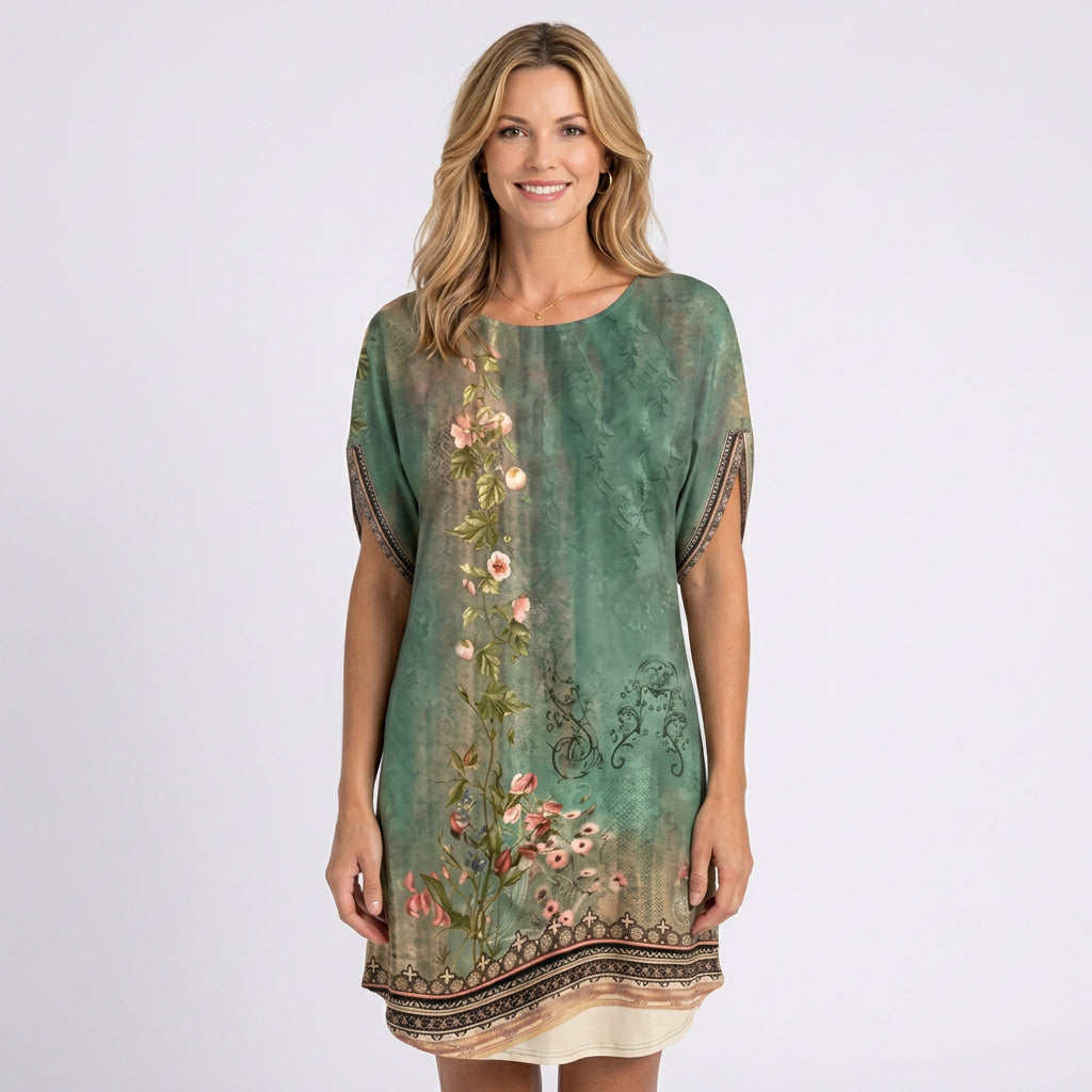 Mini Dress – High Neck Draped Sleeve Relaxed Style