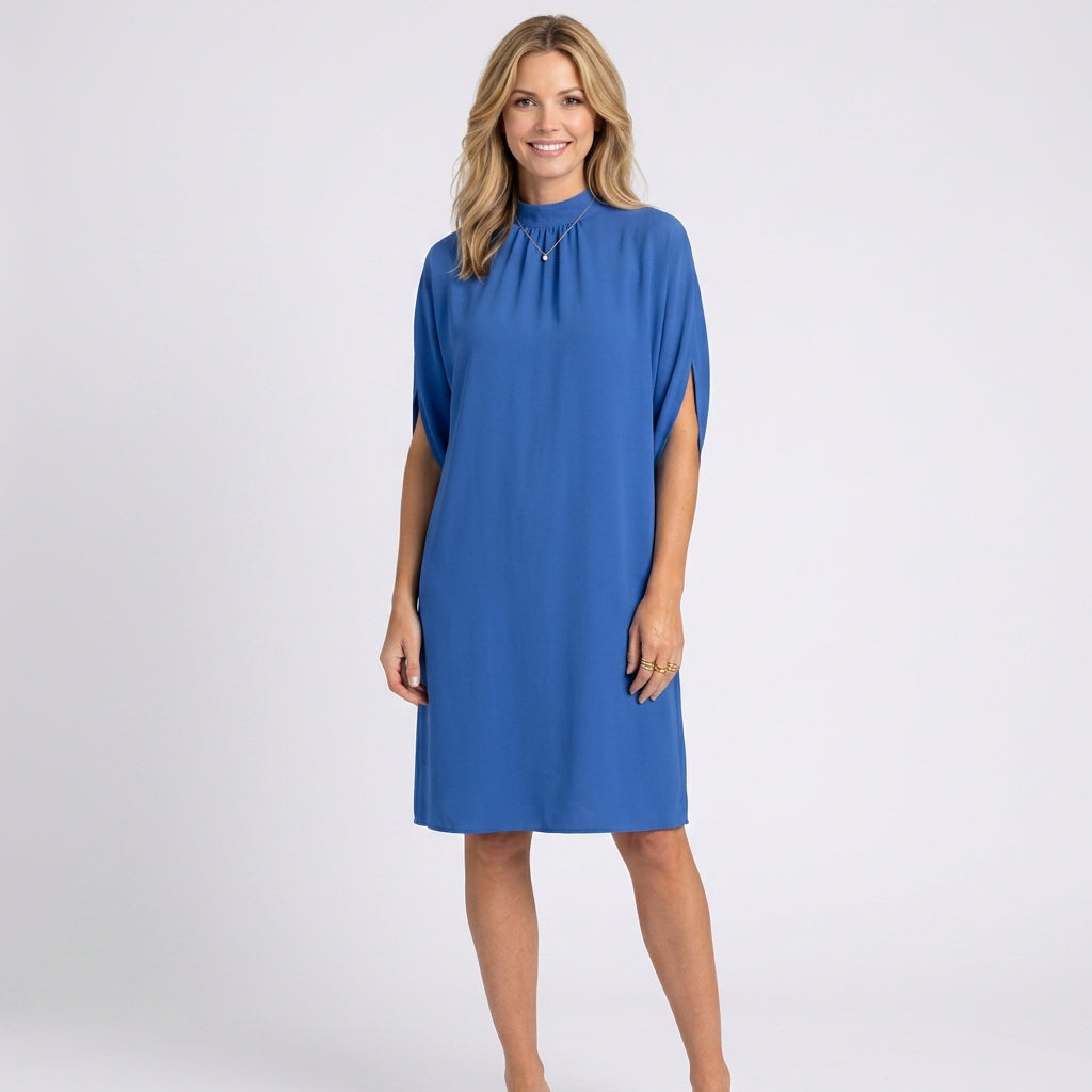 Mini Dress – High Neck Draped Sleeve Relaxed Style