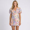 Mini Dress – Floral Appliqué Puff Sleeve Elegant Style