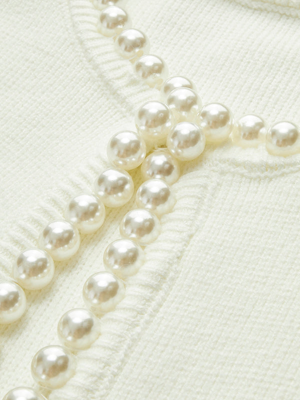 Cardigan – Pearl Trim Open Front Elegant Style