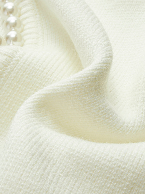 Cardigan – Pearl Trim Open Front Elegant Style