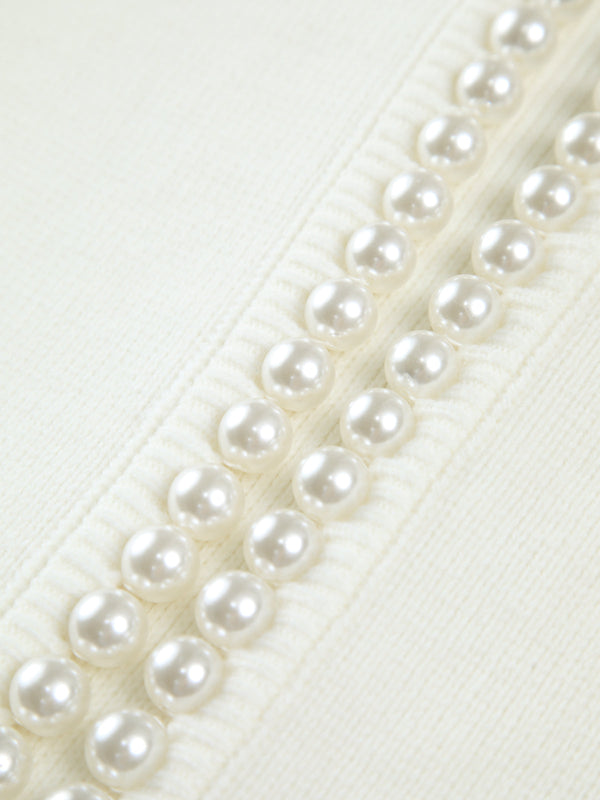 Cardigan – Pearl Trim Open Front Elegant Style
