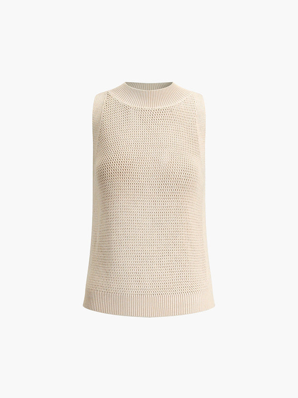 Top – Sleeveless Open Knit Relaxed Style