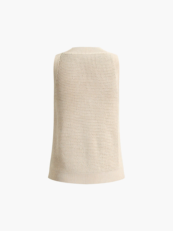 Top – Sleeveless Open Knit Relaxed Style