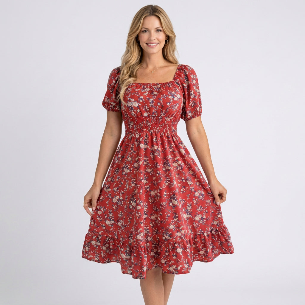 Midi Dress – Off Shoulder Floral Split Hem Style