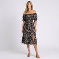 Midi Dress – Off Shoulder Floral Split Hem Style
