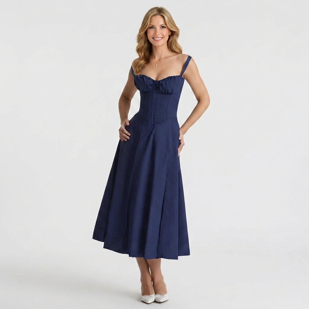Floral Midi Dress – Sweetheart Neck Strappy Style