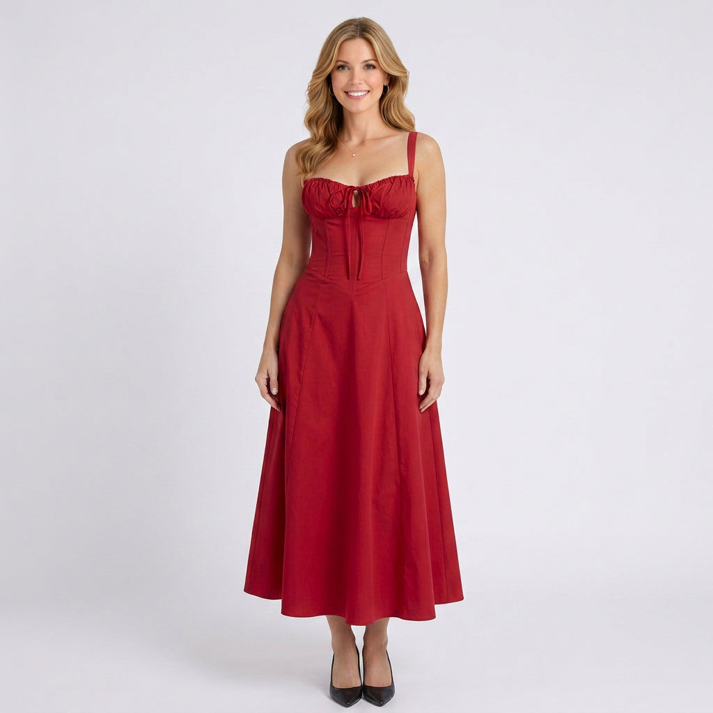 Floral Midi Dress – Sweetheart Neck Strappy Style