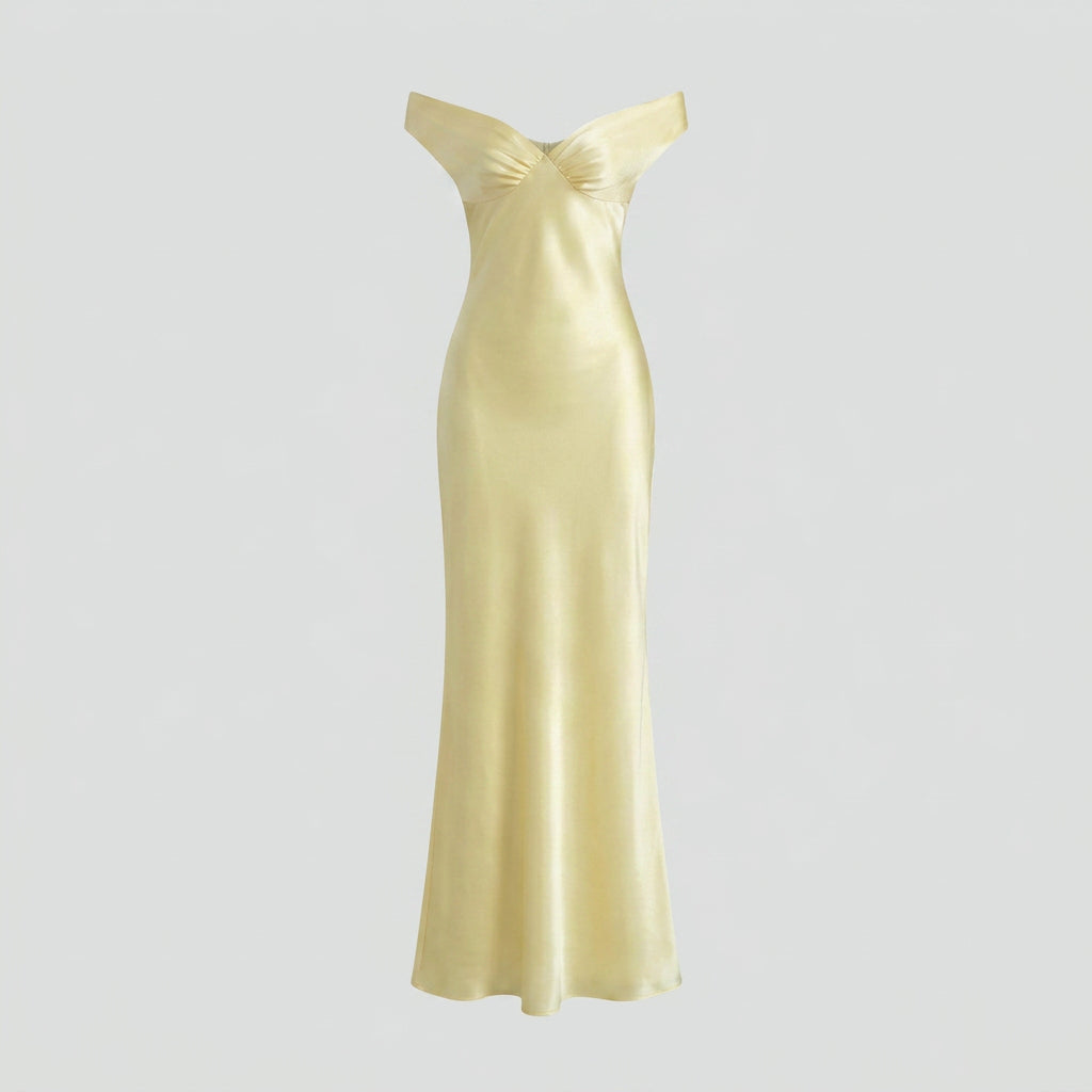 Maxi Dress – Off Shoulder Satin Elegant Style
