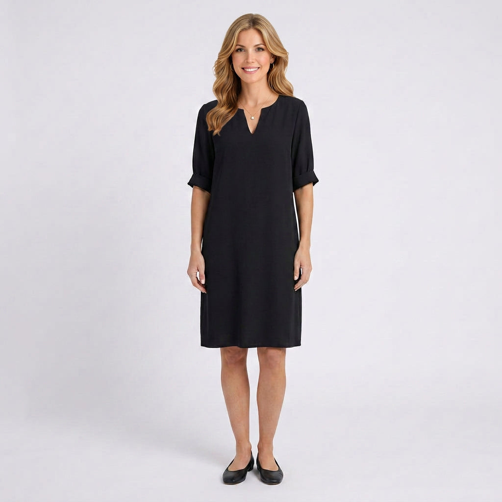 Linen Mini Dress – V-Neck 3/4 Sleeve Style