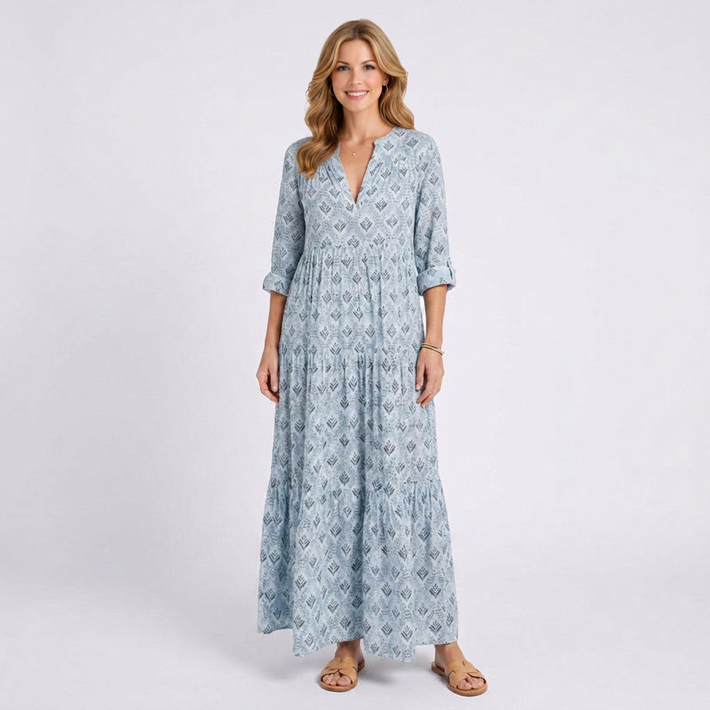 Printed Maxi Dress – Long Sleeve Tiered Style