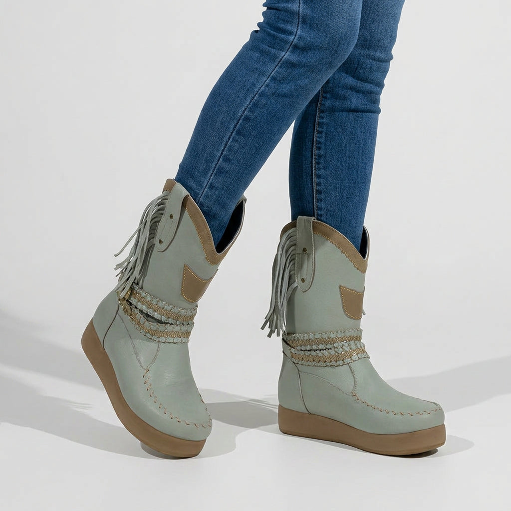 Western Ankle Boots – Fringe Detail Wedge Style