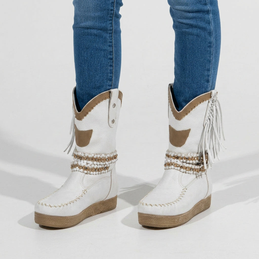 Western Ankle Boots – Fringe Detail Wedge Style