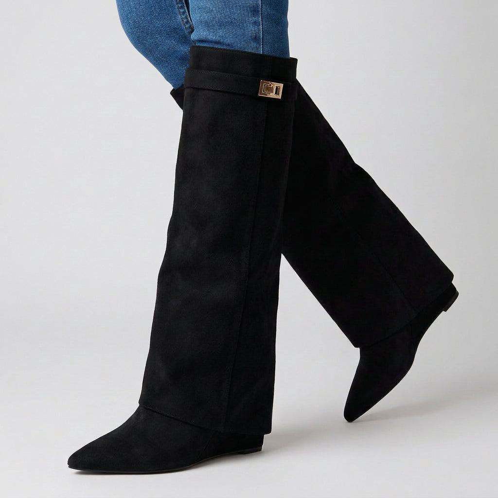 Knee High Boots – Buckle Detail Pointed Toe Style