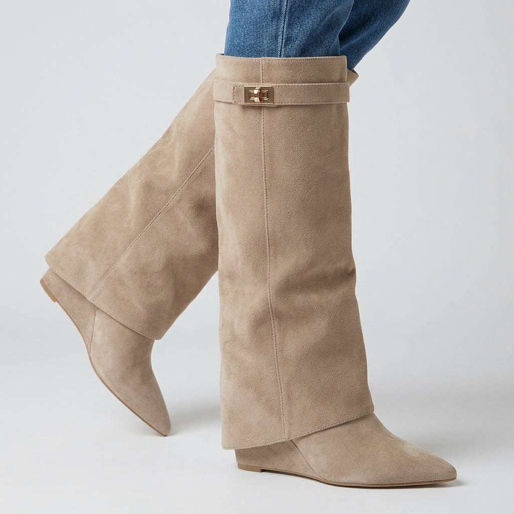 Knee High Boots – Buckle Detail Pointed Toe Style